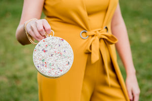 White Round Clutch with Pink Stones