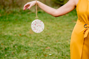 White Round Clutch with Pink Stones