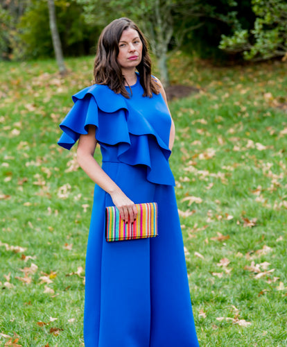 Retro Blue Ruffle Jumpsuit