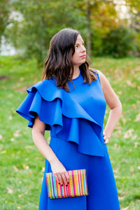 Retro Blue Ruffle Jumpsuit