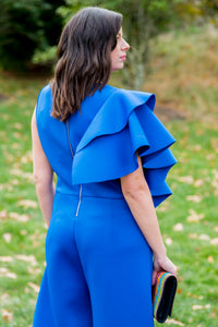 Retro Blue Ruffle Jumpsuit