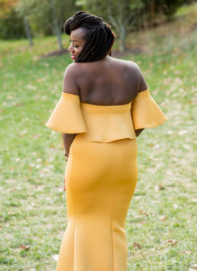 Mustard Mermaid Off Shoulder Gown