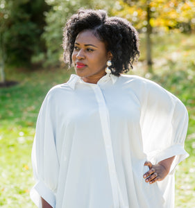 White Button Up High Low Shirt