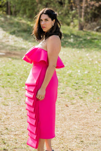 Pink Sleeveless Ruffled Pencil Dress