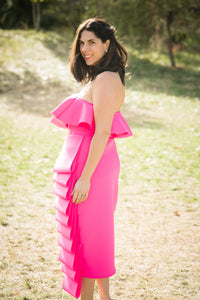 Pink Sleeveless Ruffled Pencil Dress