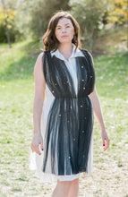 Load image into Gallery viewer, Carrie Dress with Black Tulle Overlay and Pearl studs