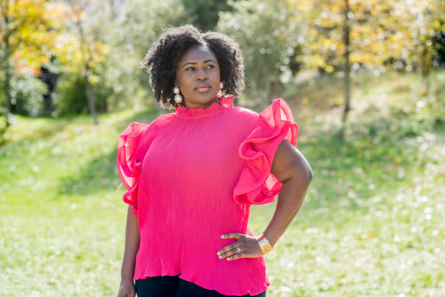 Pink High Neck Ruffle Tank