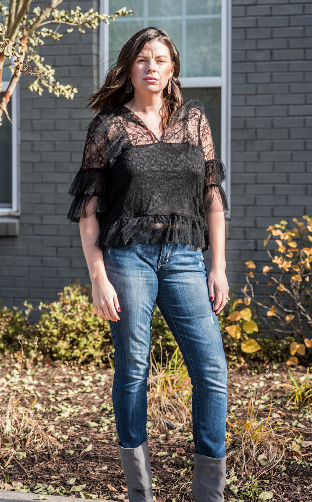 Black Peplum Lace Blouse