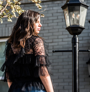 Black Peplum Lace Blouse