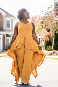 Mustard Pantsuit with Peplum Skirt