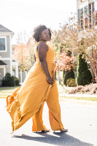 Mustard Pantsuit with Peplum Skirt