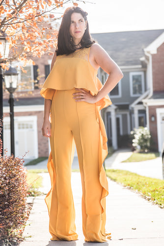 Mustard and Lace Pantsuit with Ruffles