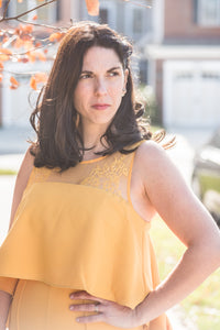 Mustard and Lace Pantsuit with Ruffles