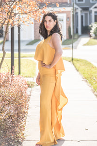 Mustard and Lace Pantsuit with Ruffles