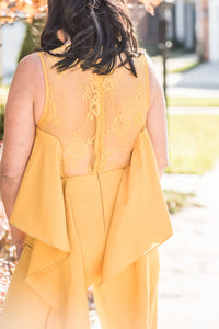 Mustard and Lace Pantsuit with Ruffles