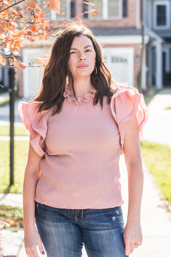 Rose High Neck Ruffled Tank