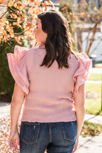 Rose High Neck Ruffled Tank