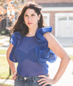 Blue Sheer Tank With Ruffle Sleeves