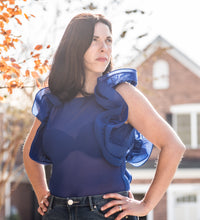 Load image into Gallery viewer, Blue Sheer Tank With Ruffle Sleeves