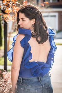 Blue Sheer Tank With Ruffle Sleeves