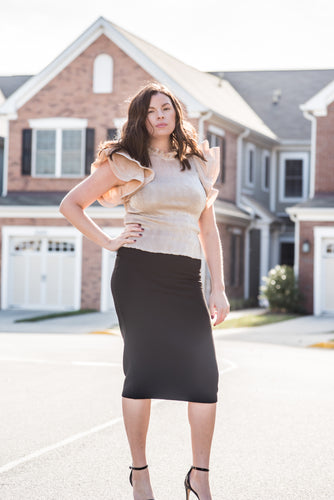 Metallic Gold Blouse  with Ruffle Sleeves